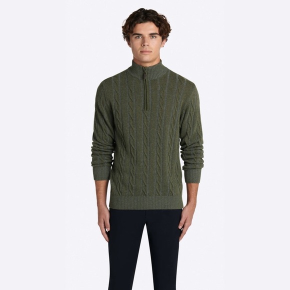 Bugatchi Cable Knit Quarter Zip Mock Neck Sweater Size Large Fisherman Wool NWT - Picture 1 of 7